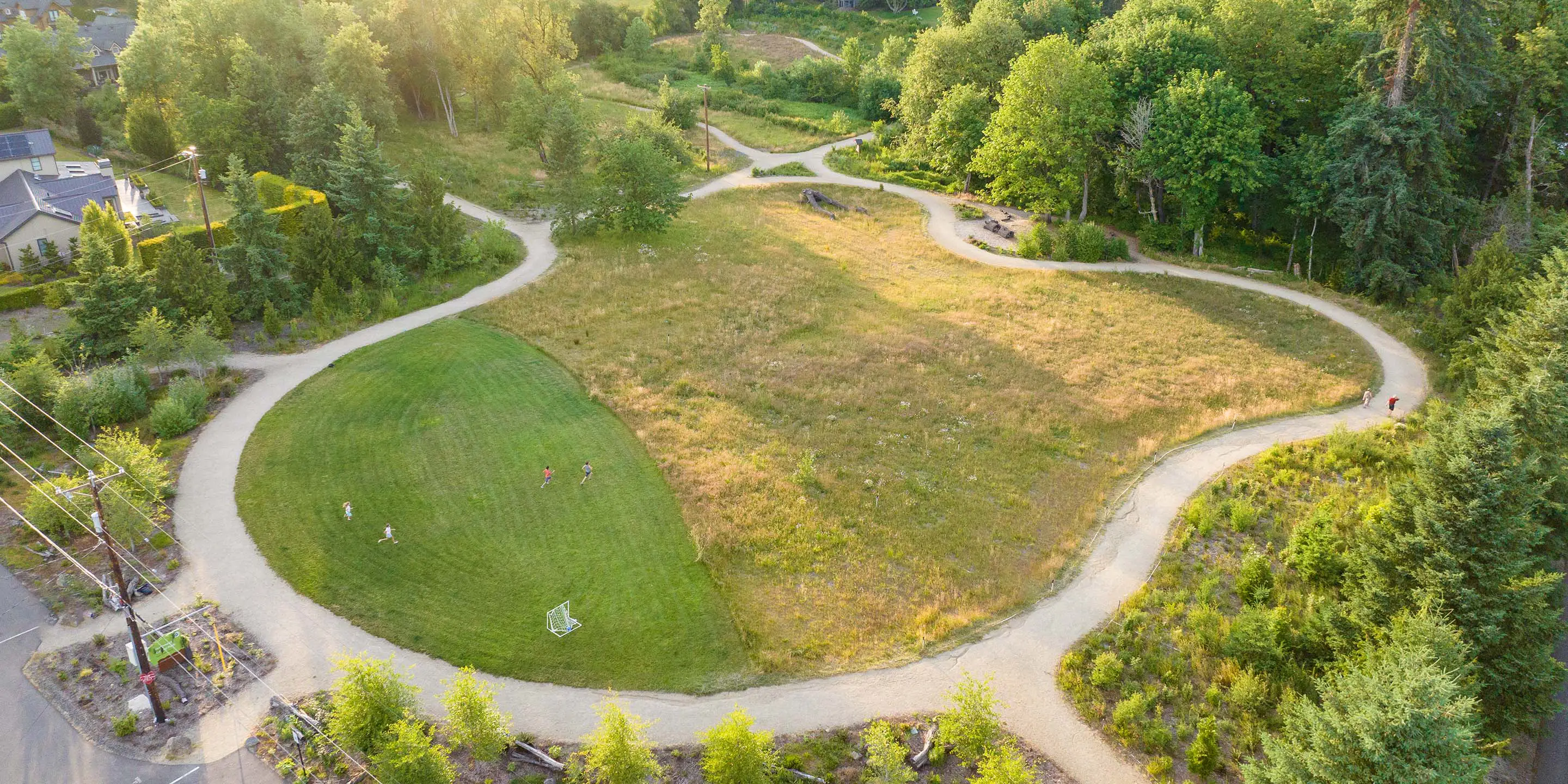 Aerial view of Woodmont park at daybreak
