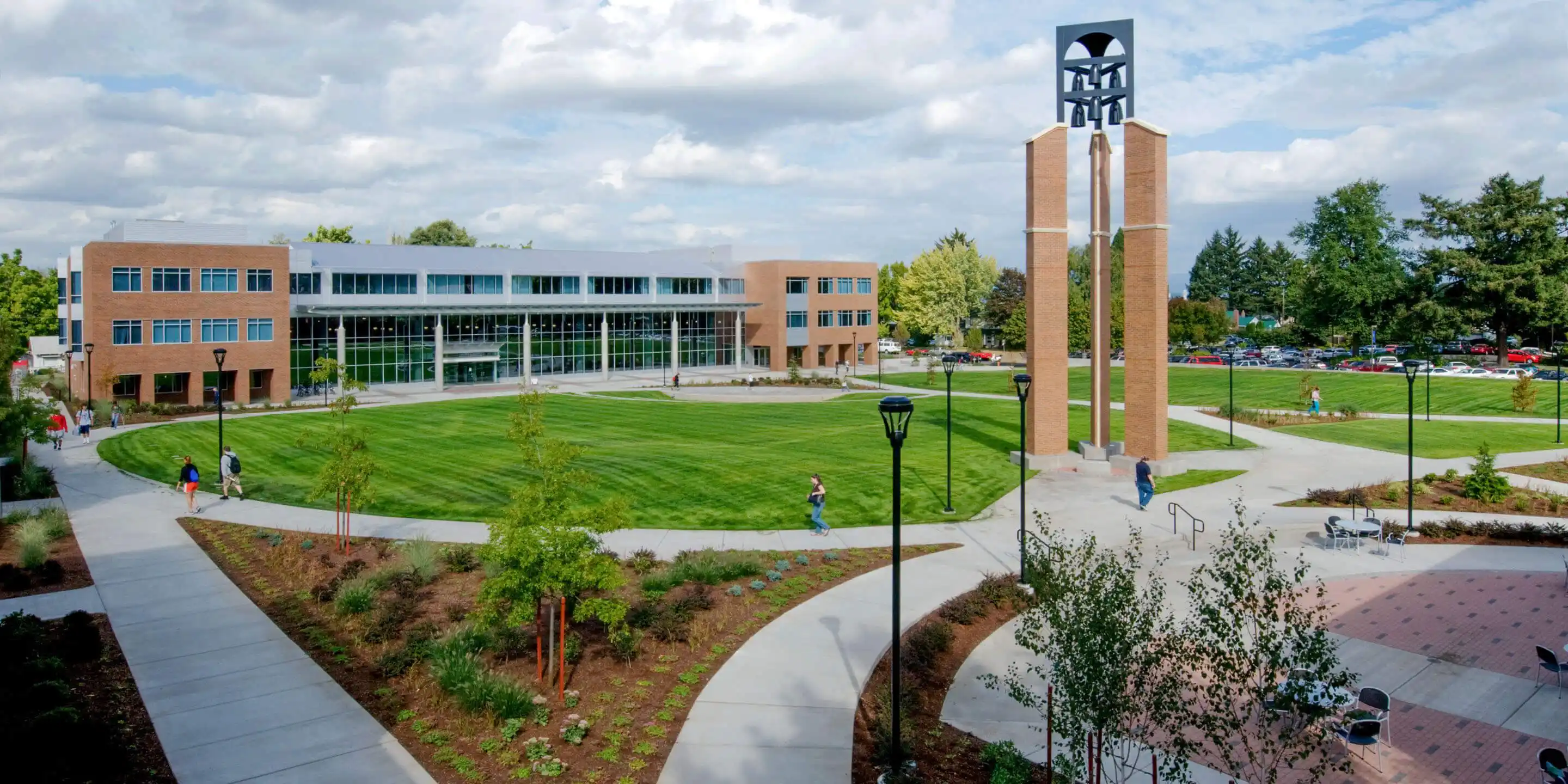 University quad area with bell tower